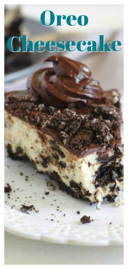 Oreo Cheesecake - A delicious homemade cheesecake perfect for Oreo fans! Oreo cookie crust, cookies and cream cheesecake filling, topped with a creamy chocolate ganache and crushed oreo cookies! Easy Cheesecake Recipe | Chocolate Cheesecake Recipe | Oreo Cheesecake Recipe #cheesecake #dessert #valentinesday #chocolate