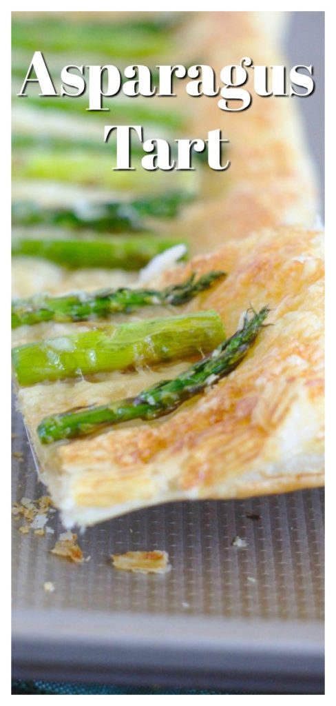 Asparagus Tart - This savory tart recipe is made with just 5 ingredients! Crispy puff pastry topped with cheese and fresh asparagus. Asparagus tart is a great appetizer or brunch recipe! Asparagus Recipe | Appetizer Recipe | Savory Tart Recipe