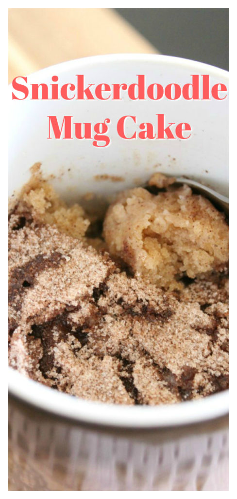 Snickerdoodle Mug Cake - In only one minute, you can have the perfect, personal snickerdoodle cake! So easy and delicious! Easy Mug Cake Recipe | Snickerdoodle Recipe | Single Serving Dessert #dessert #cake #recipe #easyrecipe