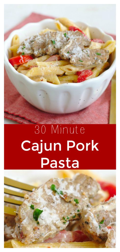 #ad Cajun Pork Pasta – A quick and easy 25-minute meal! @smithfield pork tenderloin from @walmart and penne pasta with a creamy cajun sauce and roasted bell pepper. Cajun Pasta Recipe | 30 Minute Pasta Recipe | Cajun Recipe #pasta #dinner #easydinner #recipe #easyrecipe #pork #SmithfieldFresh