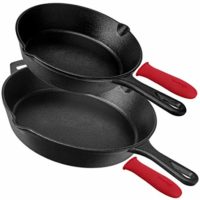 Pre-Seasoned Cast Iron Skillet Set (8-Inch and 12-Inch) Oven Safe Cookware - Heat-Resistant Holders - Indoor and Outdoor Use - Grill, Stovetop, Induction Safe