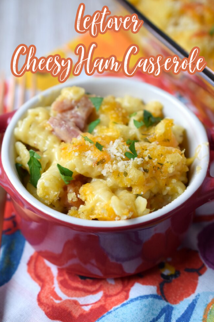 Cheesy Ham Casserole - A quick and easy meal that is the perfect way to use up extra ham from the holidays! Noodles and ham with a creamy cheese sauce and topped with toasted breadcrumbs. Leftover Ham Recipe | Ham Casserole | Cheesy Ham Casserole
